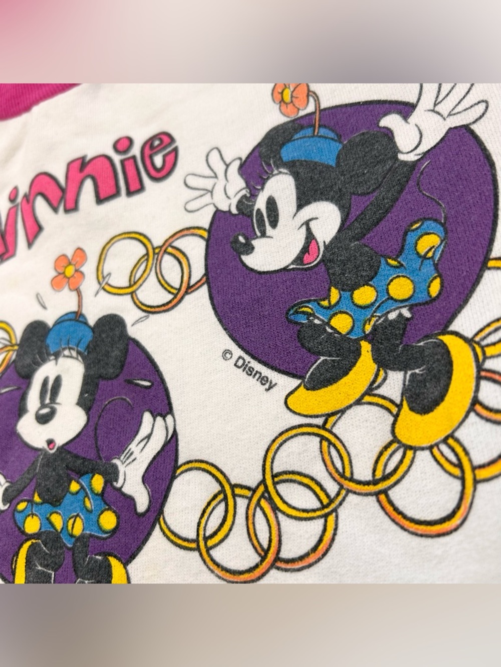 Vintage 90s Disney Club Mickey Minnie Mouse Dress Pink Rings Detail Size 2T Rare - Picture 4 of 6